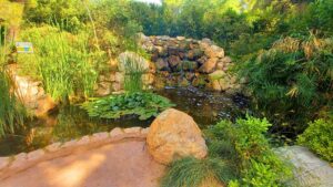 Mini cascada y estanque del Jardín Secreto de Casa Tápena de Onil